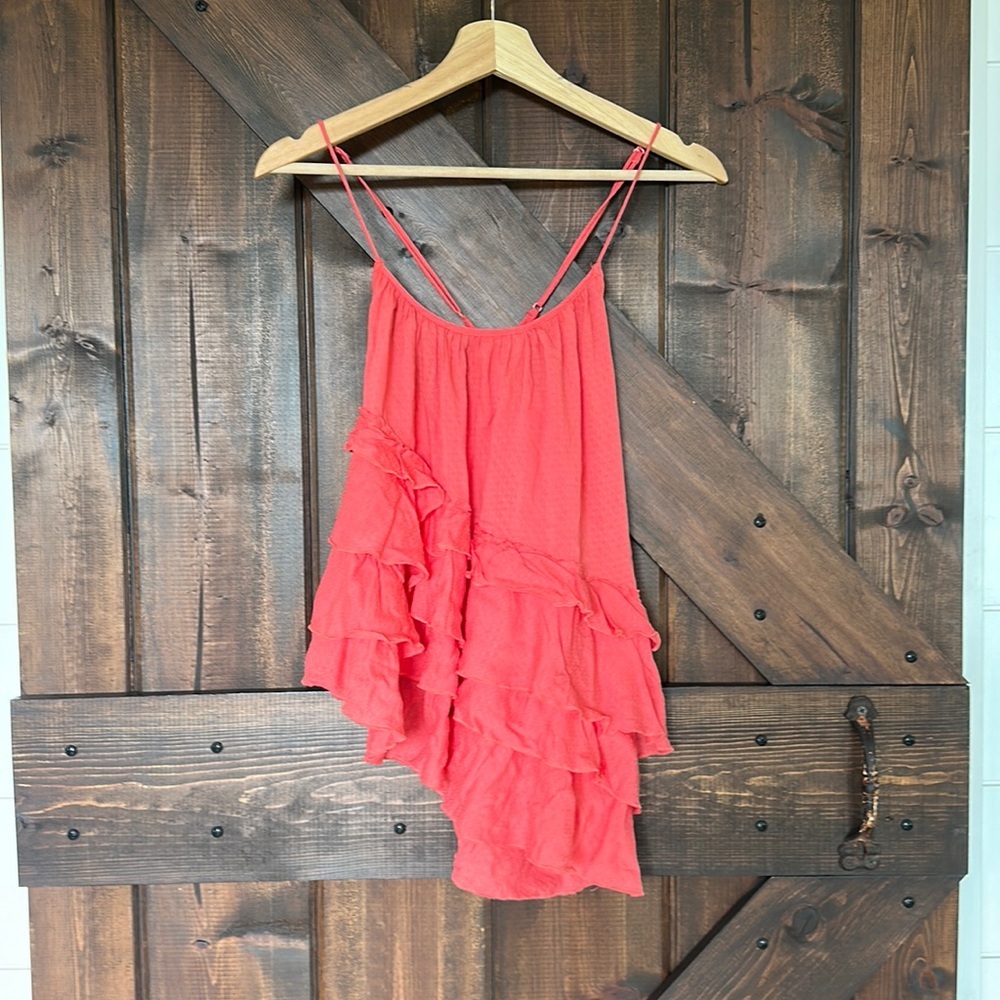 Free People Pink Asymmetrical Ruffled Camisole